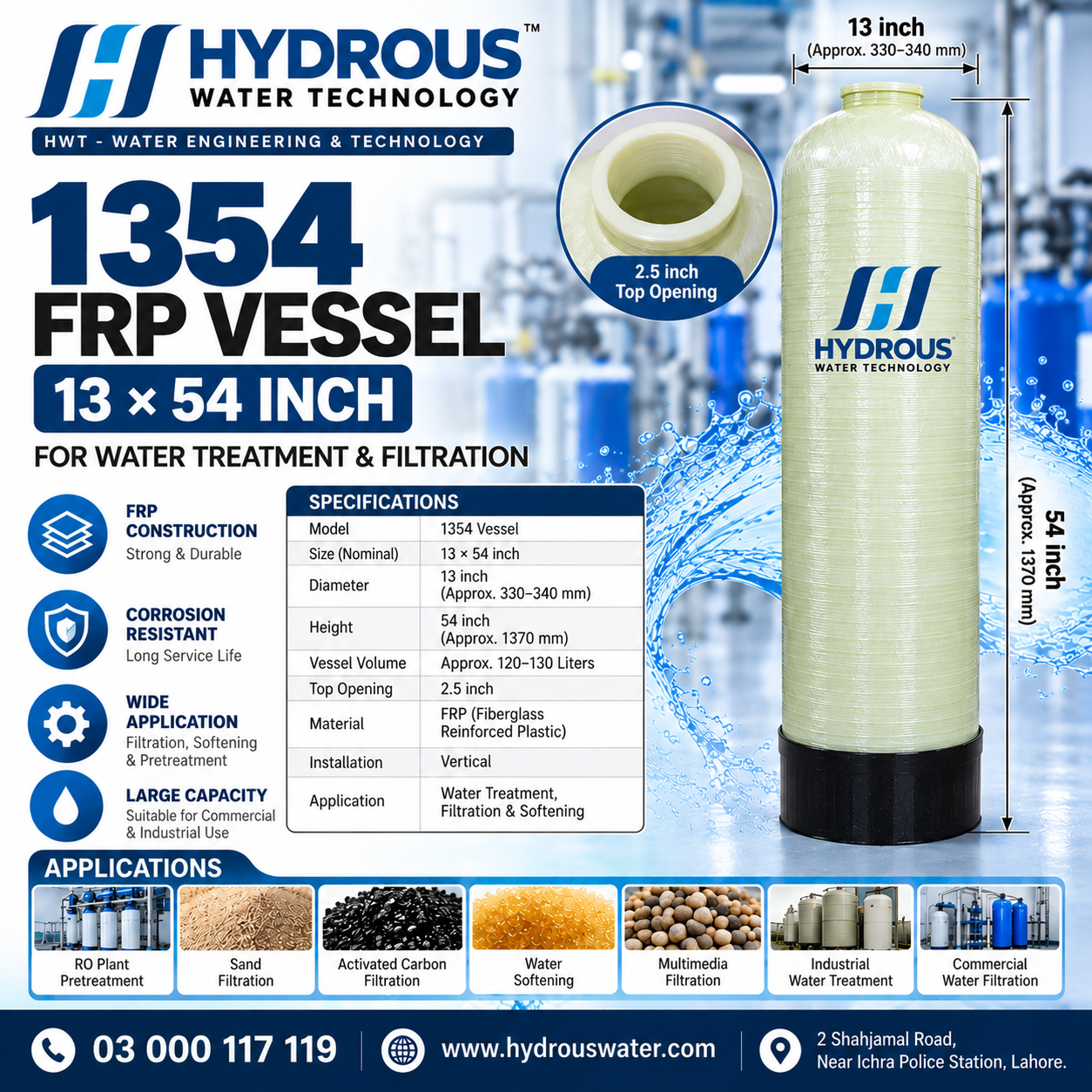 1354 FRP vessel price in Pakistan 13x54 water treatment vessel